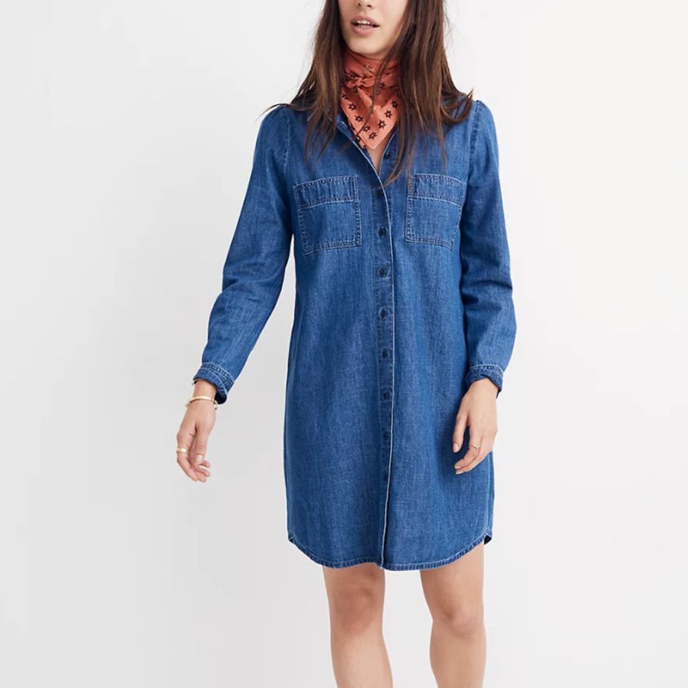 Madwell denim puff sleeve shirtdress size medium